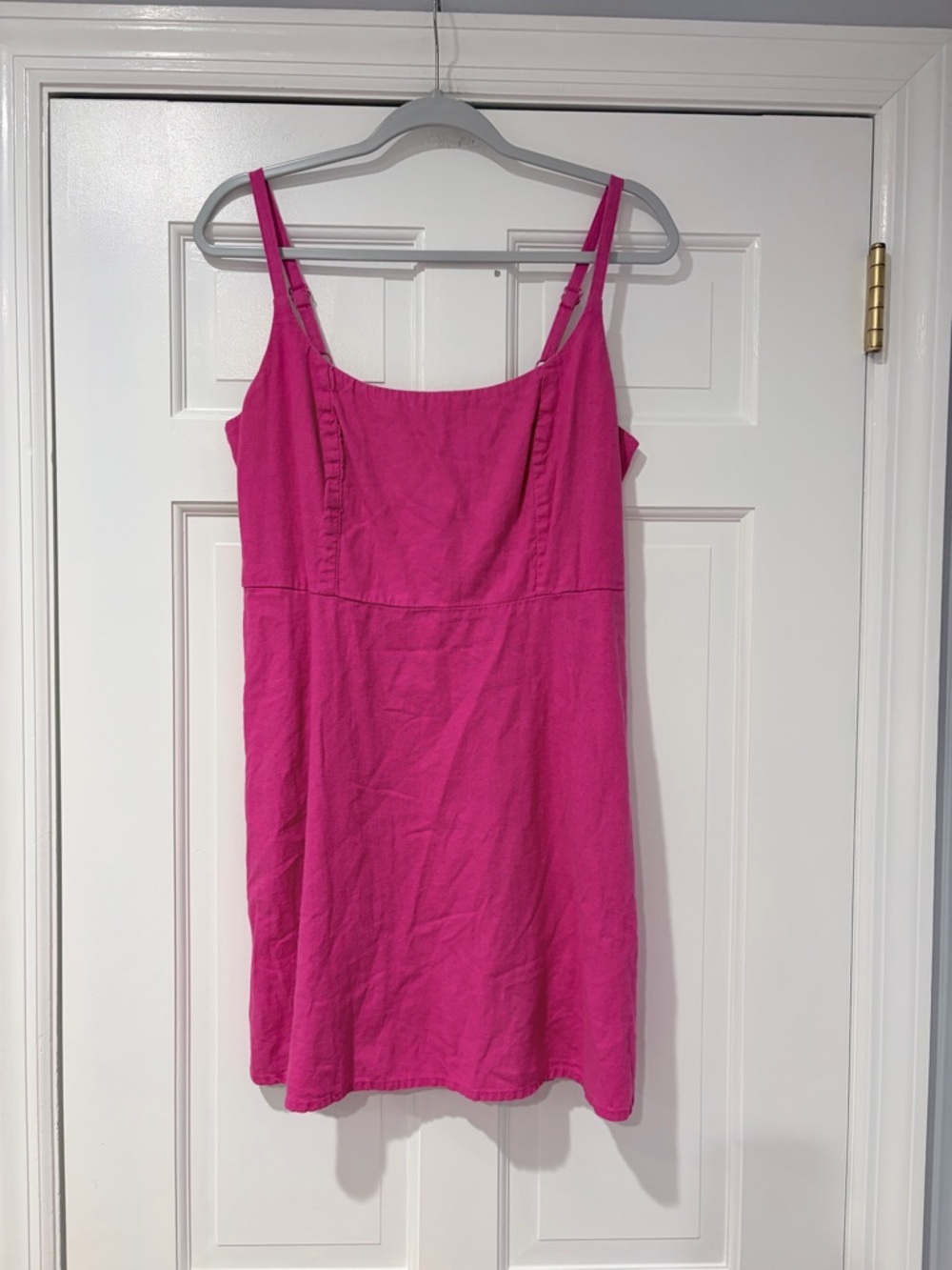 Old Navy Pink Linen Blend Dress L Petite Smocked Back Pockets